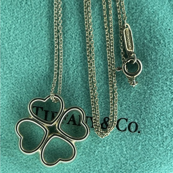 Tiffany & Co Silver Four Hearts Clover Pendant Necklace 16” - Picture 2 of 13